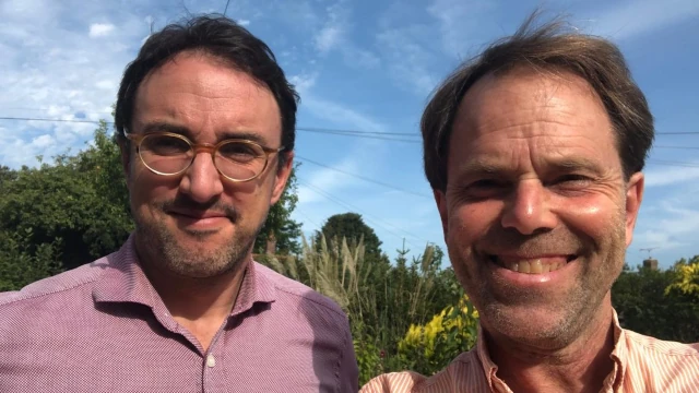 A selfie taken by James Vaccaro and Rupert Read.